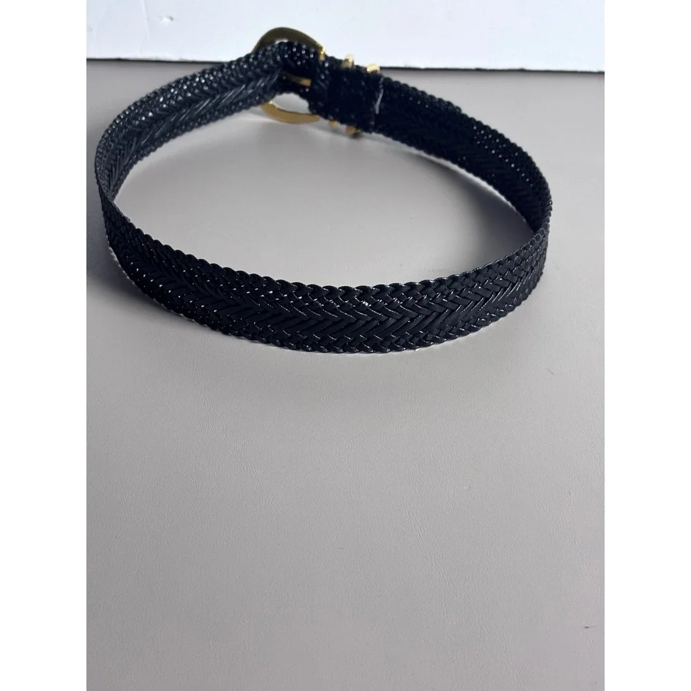 Womens VINTAGE  Black‎ Woven Belt Gold Sparkle Buckle Accent Fashion Accessory